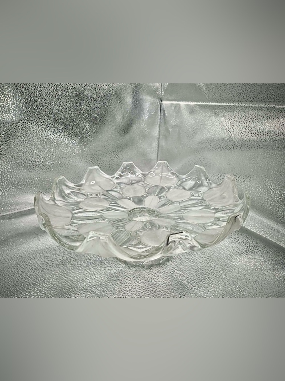 Bohemian Czech Lead Glass Tulip Pedestal Dish Moravia 12” Glass Cake Platter